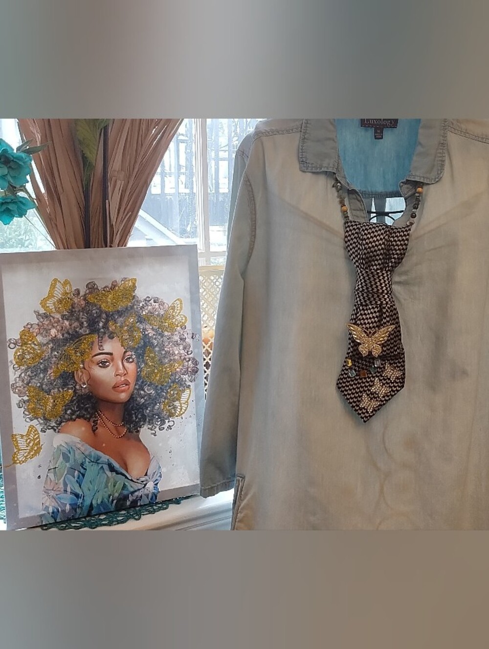🦋 Black & Gold Butterfly Tie Necklace 🦋